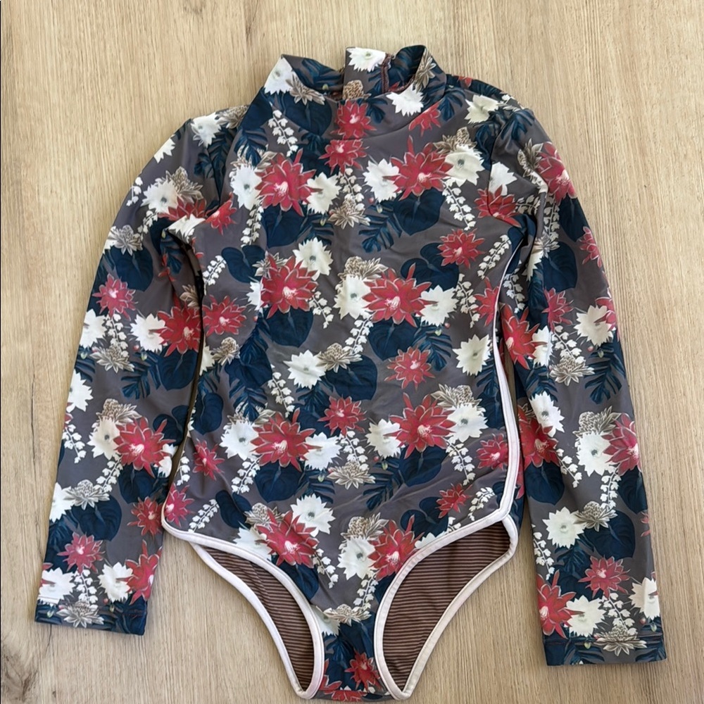 Acacia Swimwear Red and White Rashguard Long Sleeve
